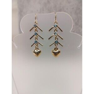 18 GP Gold & Crystal Stones Dangle Heart Fashion Earrings
